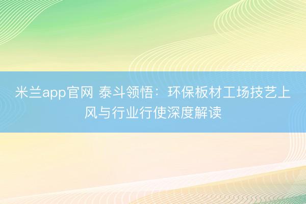米兰app官网 泰斗领悟：环保板材工场技艺上风与行业行使深度解读